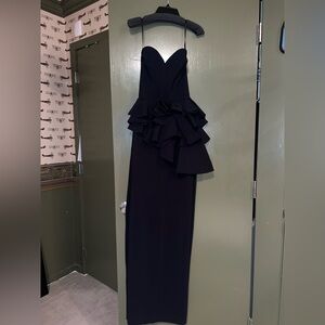 Chiara Boni Strapless Black Dress with Ruffle Accent